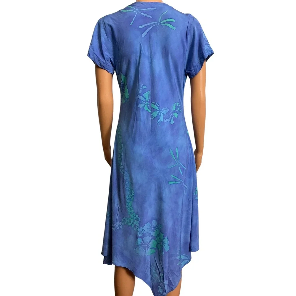 Tropical Tantrum Blue Hawaiian Floral Print Dress V Neck ShortSleeve Casual Mumu - Picture 2 of 16